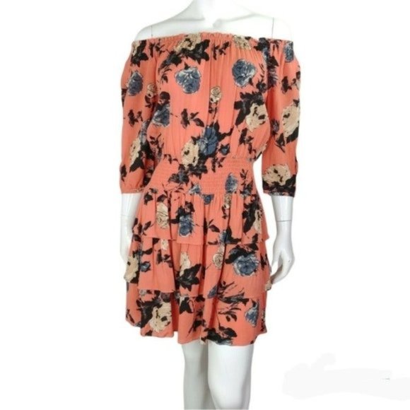 Miss Me Tiered Off The Shoulder Dress Floral Print Size Small
